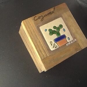Wooden Cozumel Trinket Box with Cactus Design